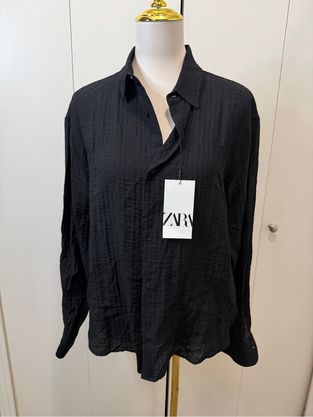 Zara Black Textured Button-Down Shirt